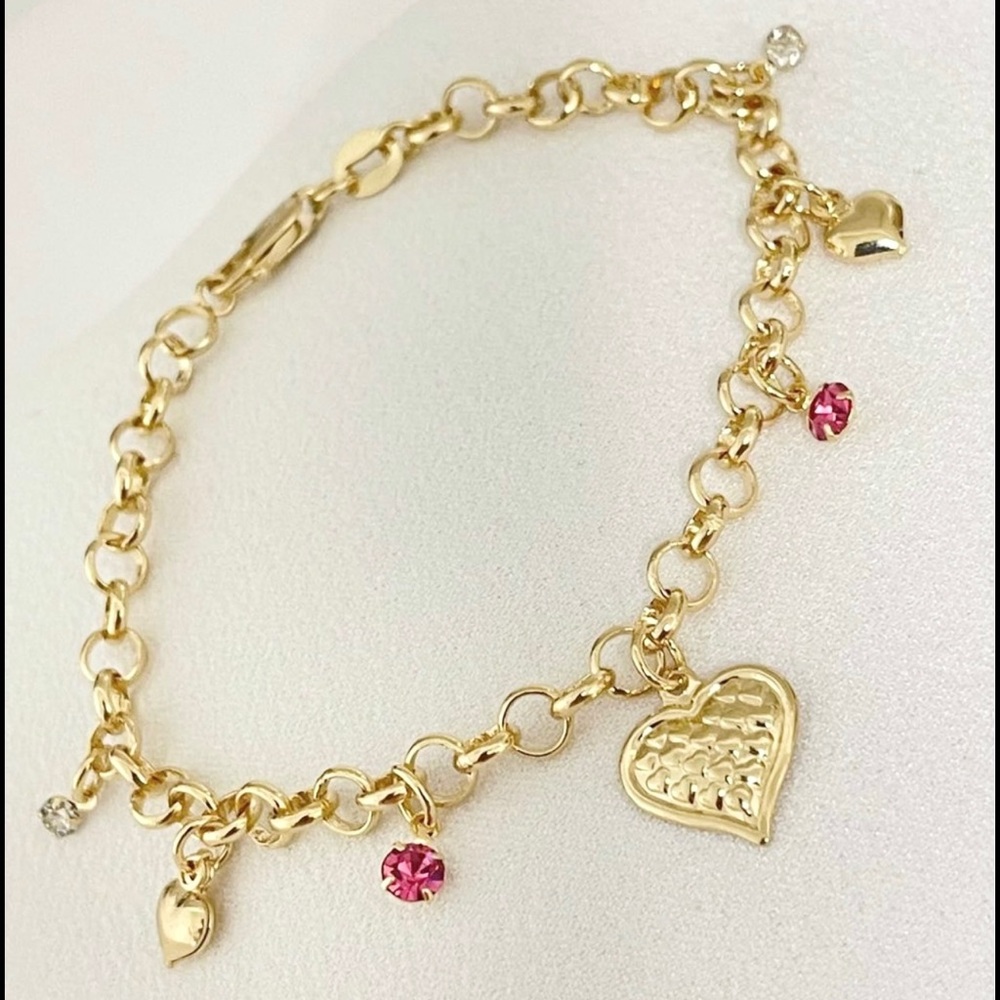 18k Gold Filled CZ Heart Charm Bracelet 7.5" Long 💗✨